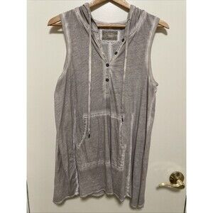 AllSaints Oversize tunic Boho Top Sleeveless Hood Pocket Size 10 Tan Gray